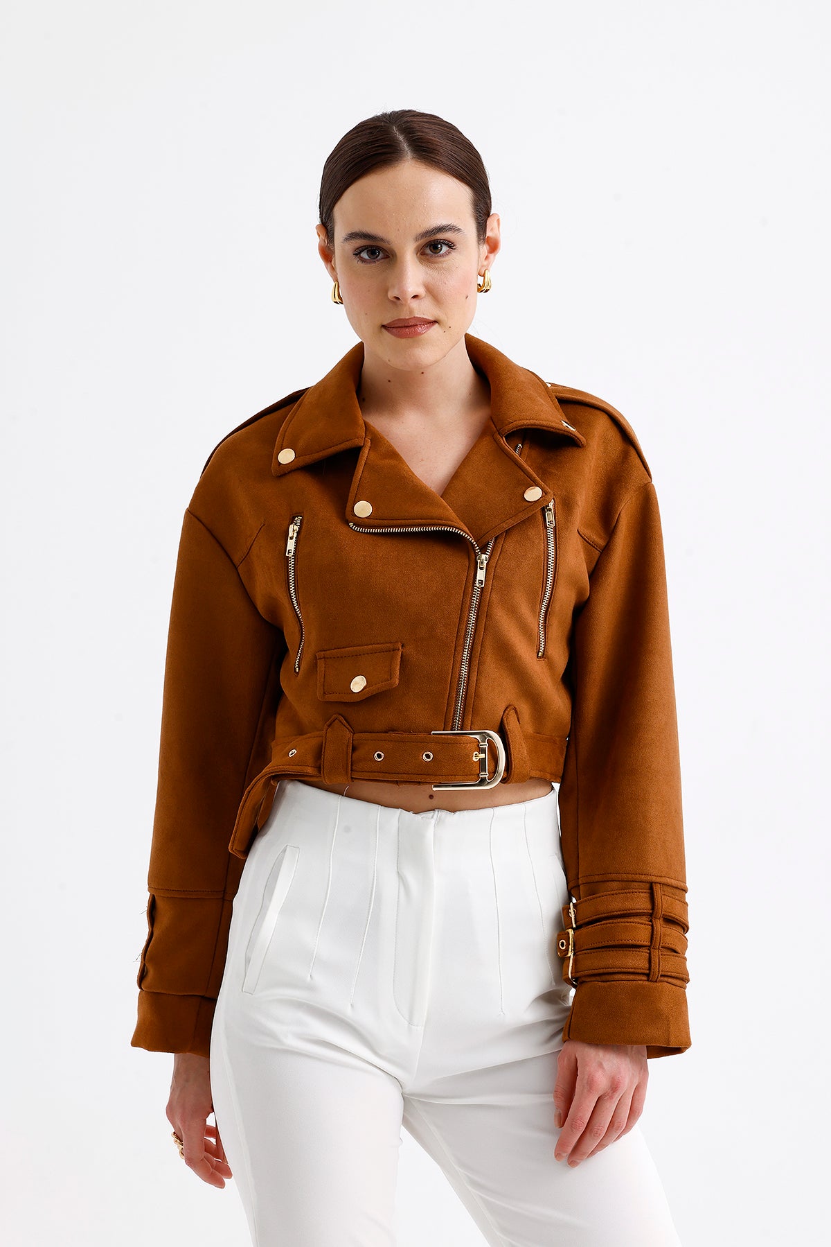 Suede Crop Jacket Brown