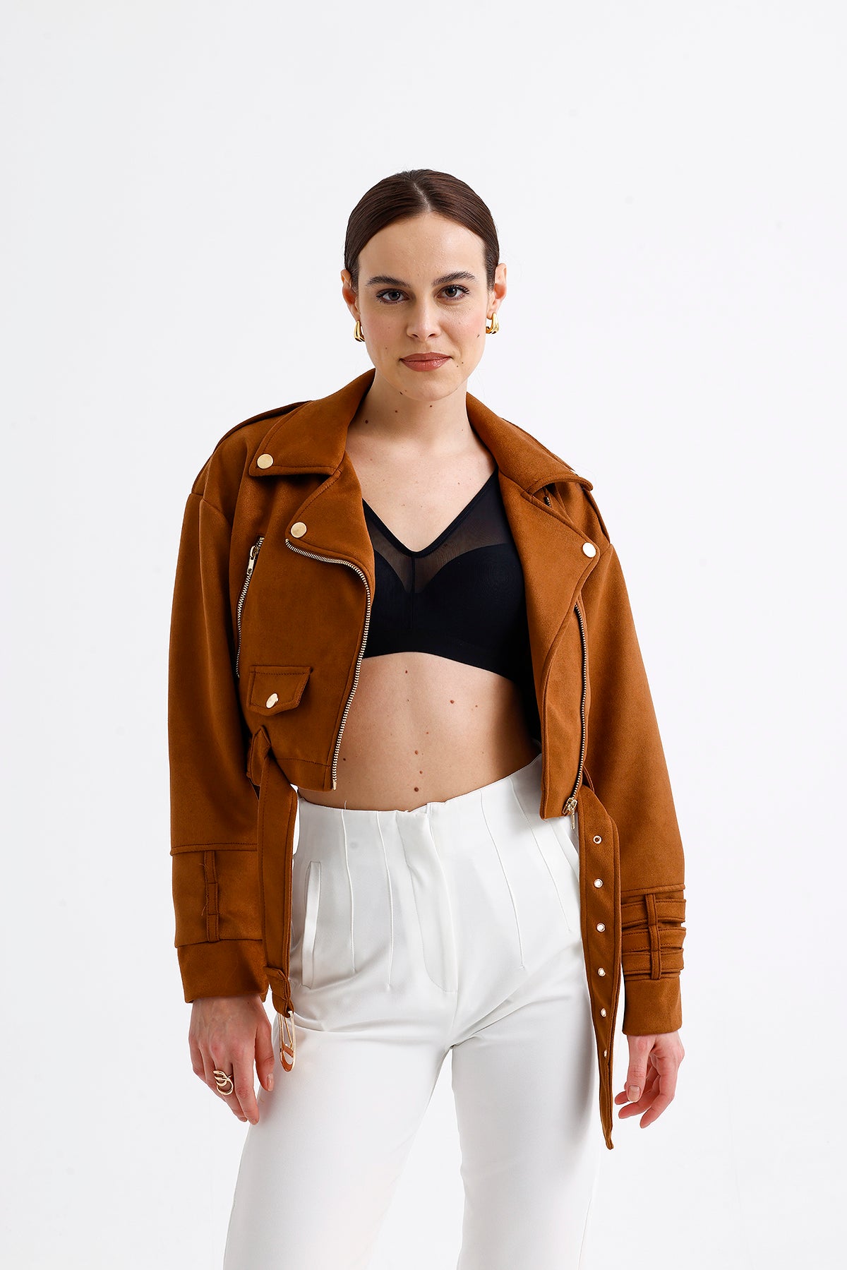 Suede Crop Jacket Brown