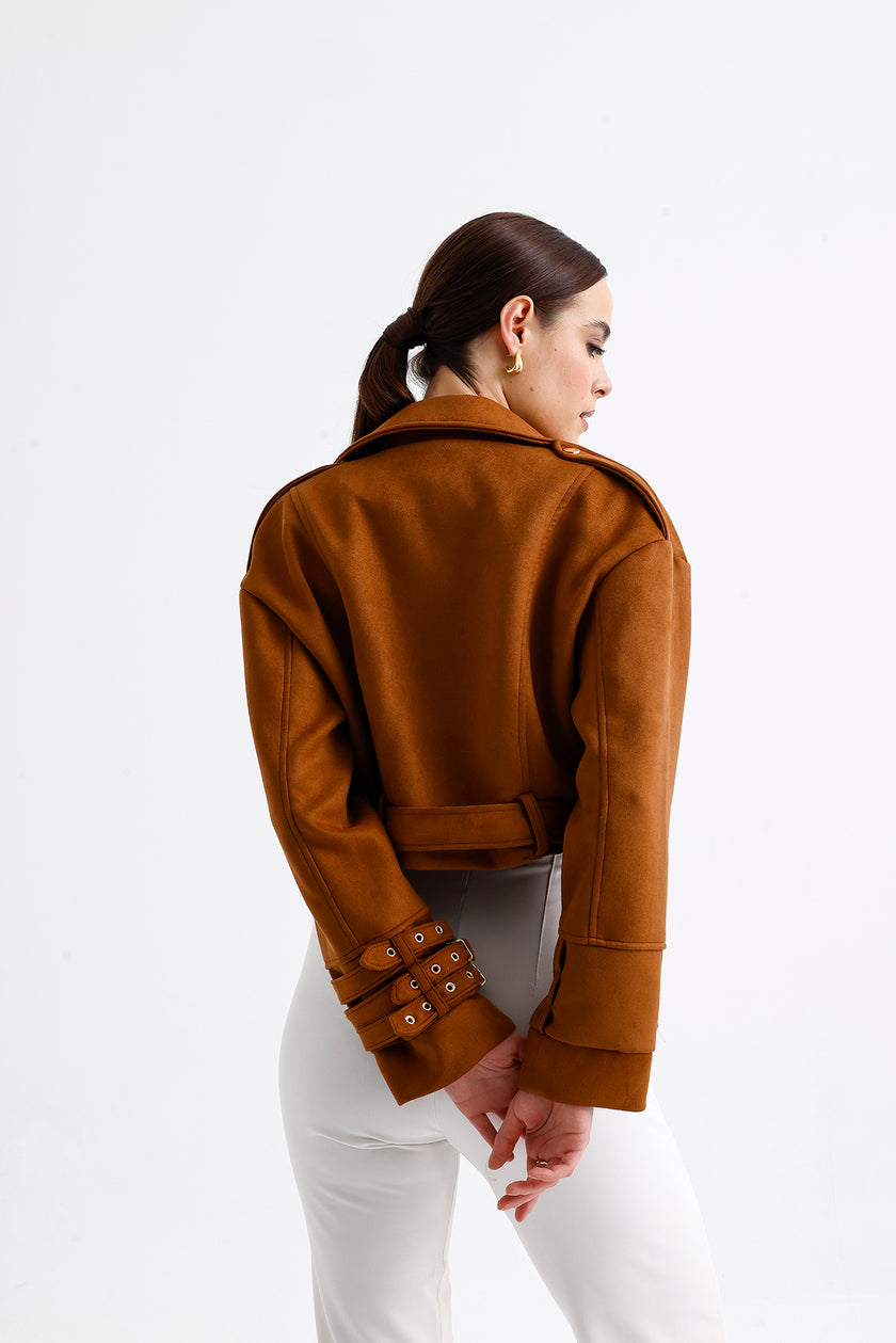 Suede Crop Jacket Brown
