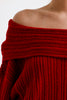 Cowl Collar Ribbed Sweater Red