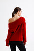 Cowl Collar Ribbed Sweater Red