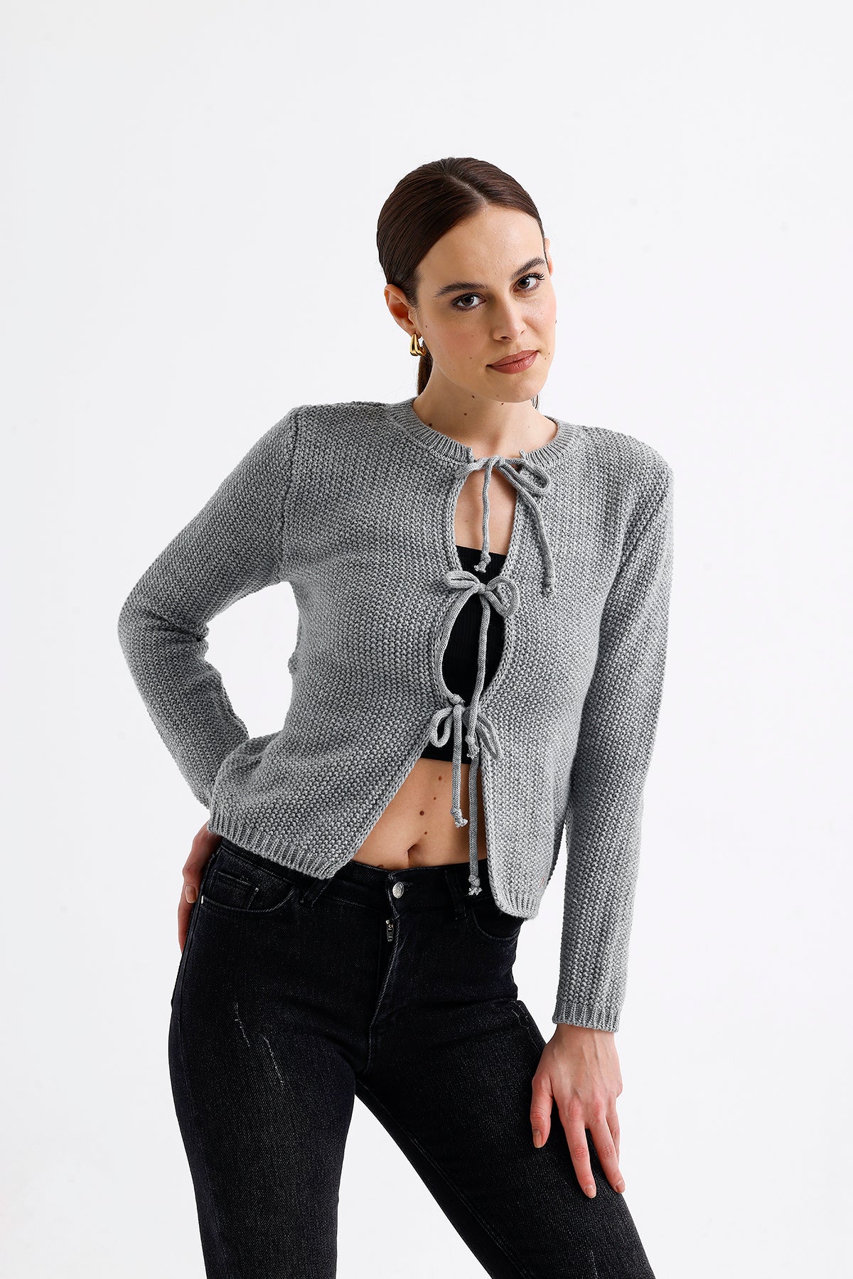 Laced Cardigan Gray