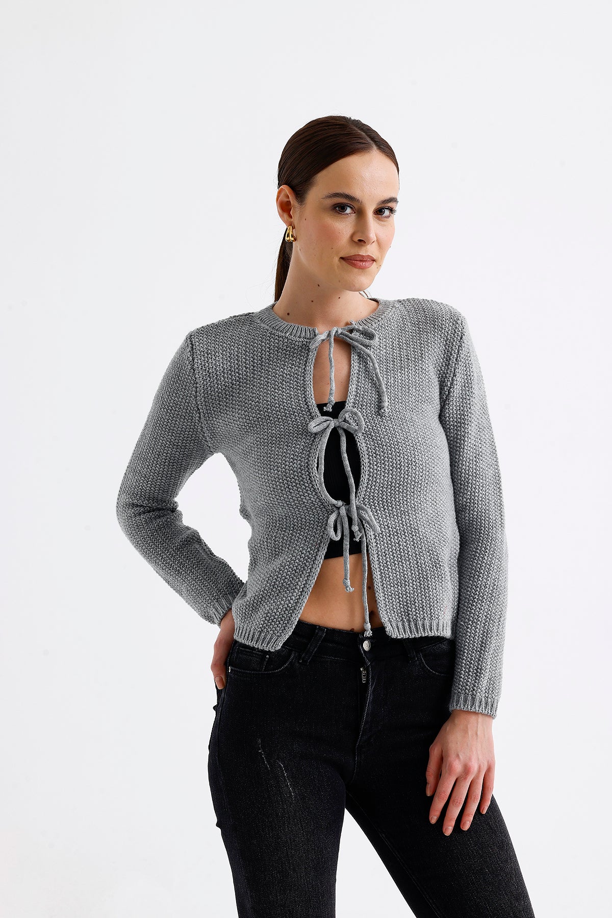 Laced Cardigan Gray