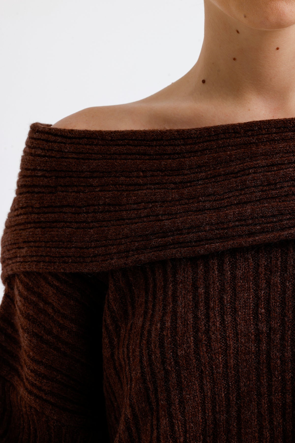 Cowl Collar Ribbed Sweater Dark Cinnamon