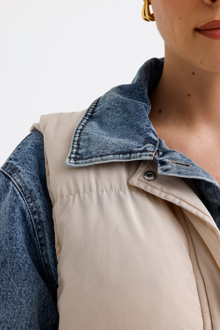 Sleeve and Collar Denim Detail Coat