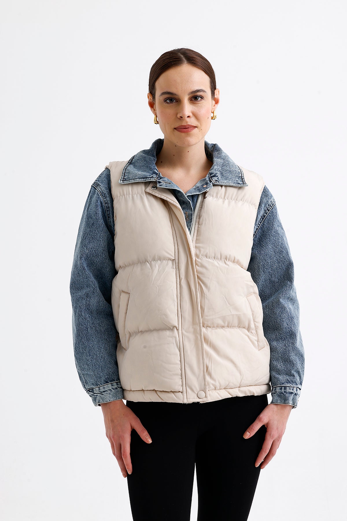 Sleeve and Collar Denim Detail Coat