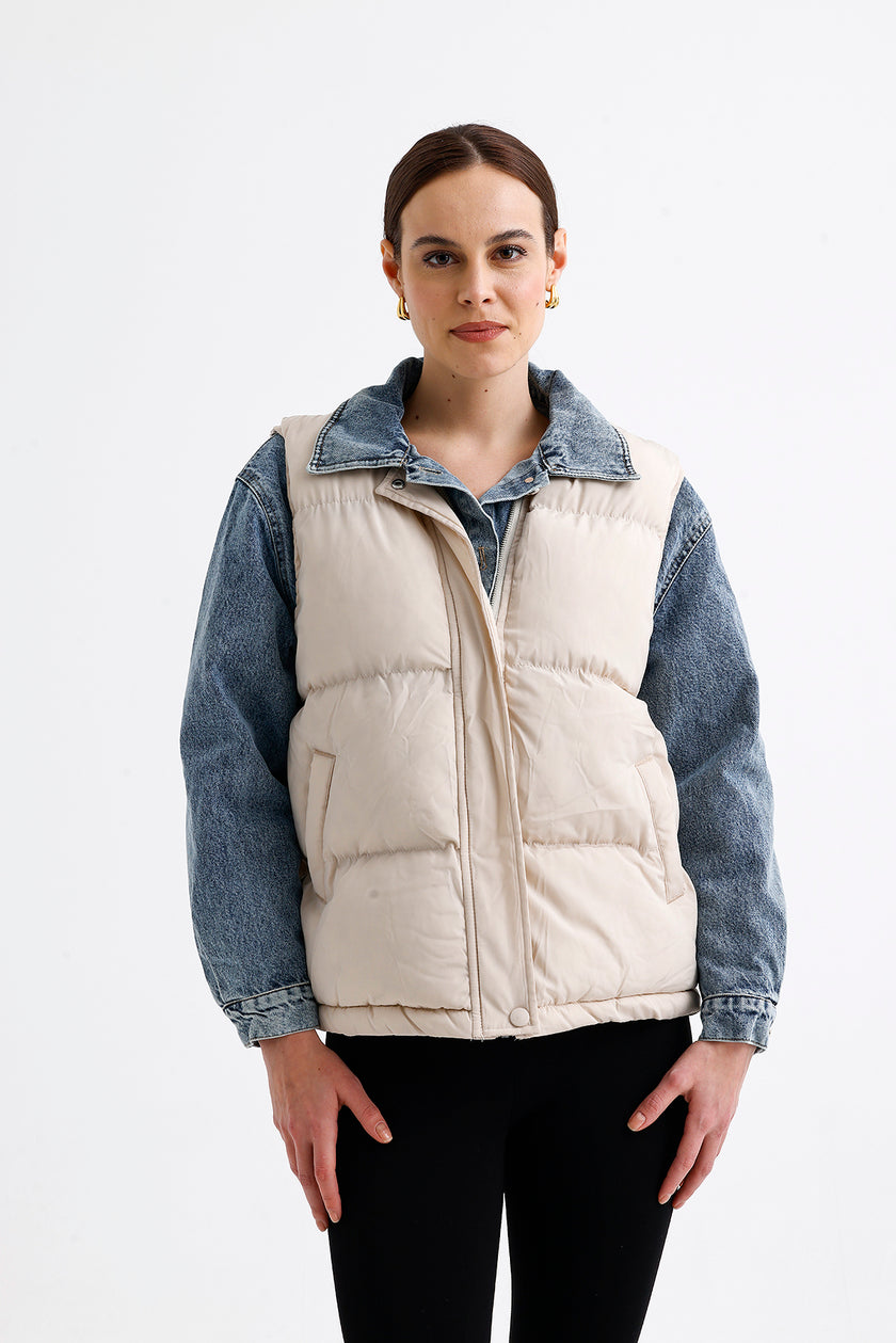 Sleeve and Collar Denim Detail Coat