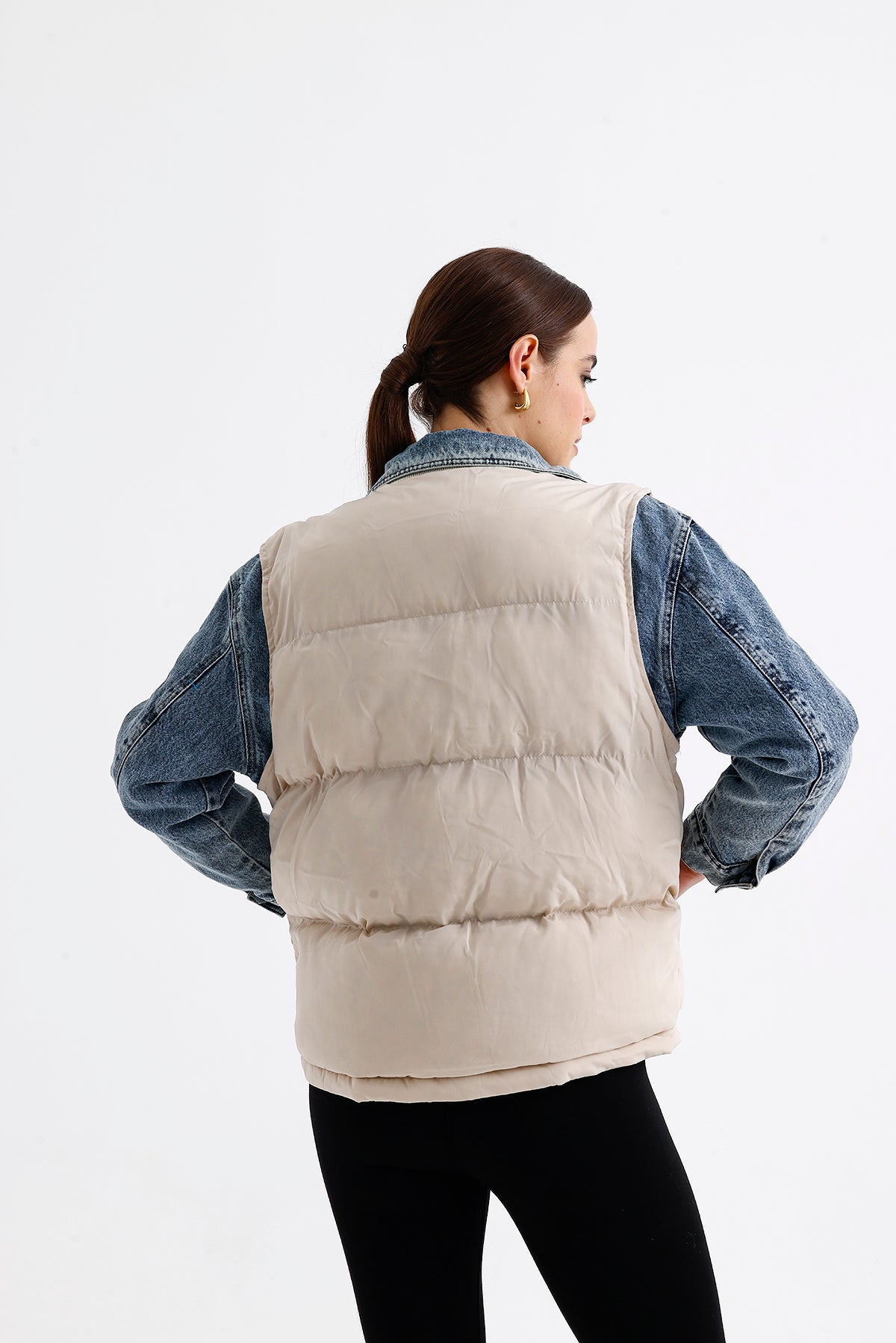 Sleeve and Collar Denim Detail Coat