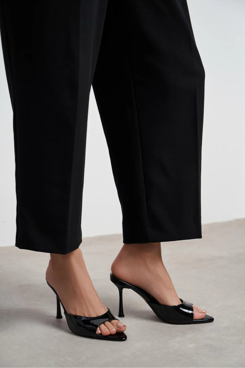 RENATA Black Patent Leather Pointed-Toe Mule Heels