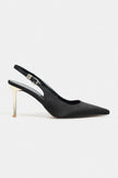 VIORA Black Satin Buckle Detail Women’s Gold Heel Shoes