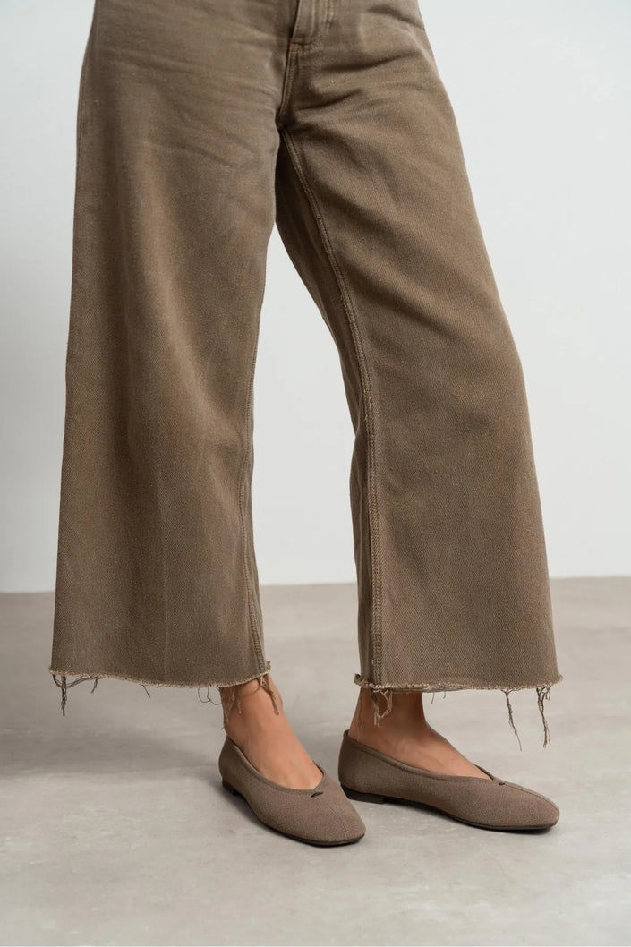 CALM Dark Beige Suede Genuine Leather Women’s Flat Ballet Shoes