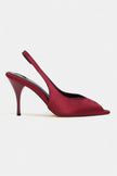 ROXY Burgundy Satin Ankle Strap Open Toe Women’s Heels