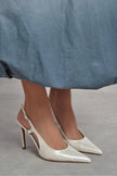 LADONIA Pearl Patent Buckle Detail Open Back Women’s Heels