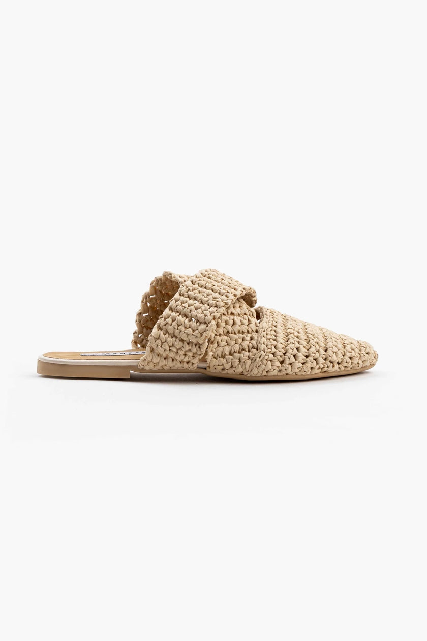 LAILA BEIGE KNITTED WOMEN'S SLIPPERS WITH CROSS STRAP DETAIL