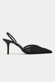 NORELY Black Knit Mesh Embroidered Slingback Women’s Heels