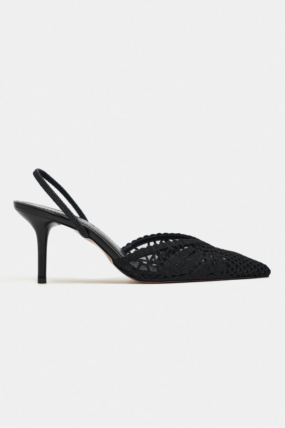 NORELY Black Knit Mesh Embroidered Slingback Women’s Heels
