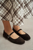 MONO Bitter Coffee Suede Genuine Leather Buckle Detail Women’s Ballet Flats