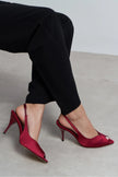 ROXY Burgundy Satin Ankle Strap Open Toe Women’s Heels