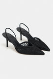 NORELY Black Knit Mesh Embroidered Slingback Women’s Heels
