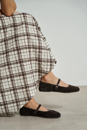 MONO Bitter Coffee Suede Genuine Leather Buckle Detail Women’s Ballet Flats