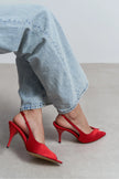 ROXY Red Satin Ankle Strap Open Toe Women’s Heels