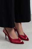 ROXY Burgundy Satin Ankle Strap Open Toe Women’s Heels
