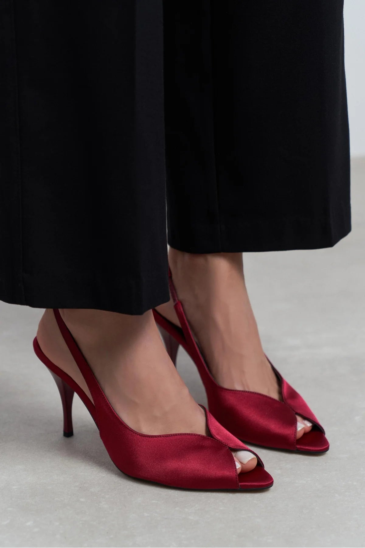 ROXY Burgundy Satin Ankle Strap Open Toe Women’s Heels