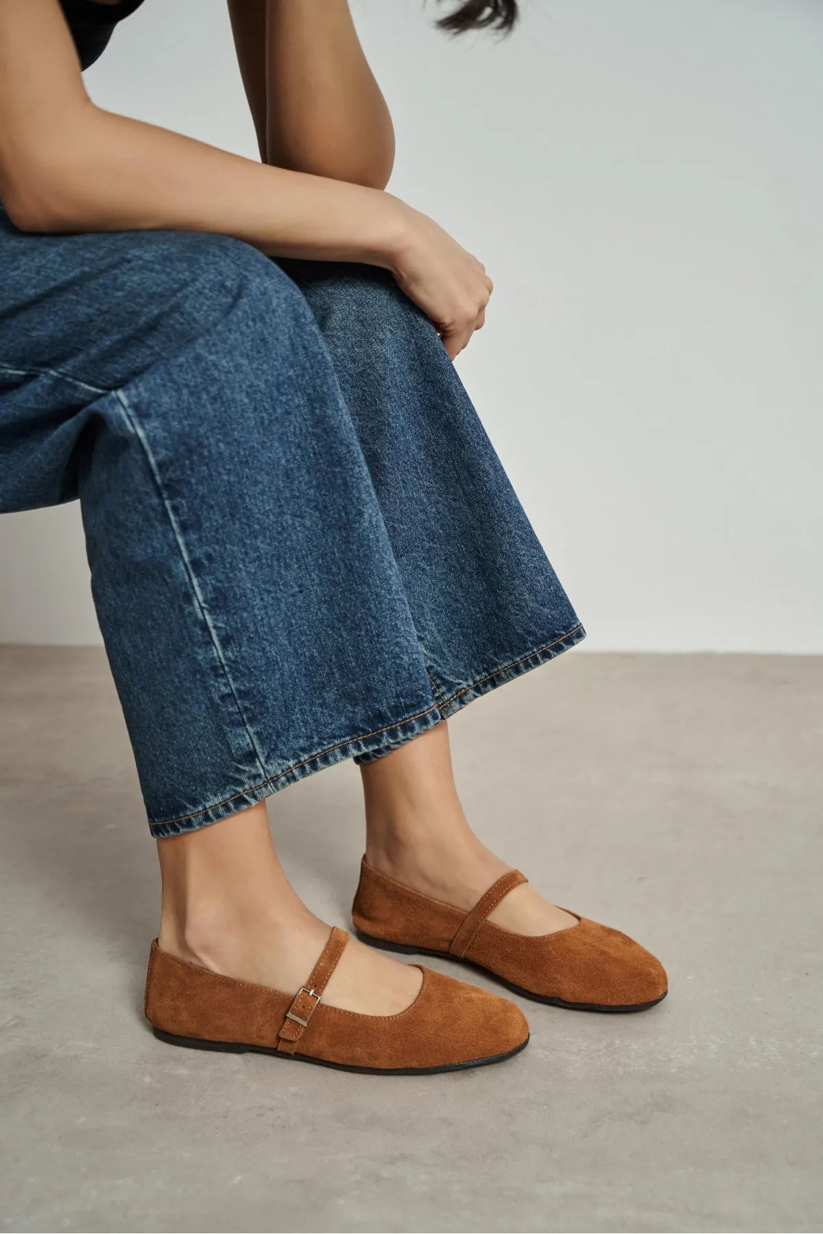MONO Tan Suede Genuine Leather Buckle Detail Women’s Ballet Flats