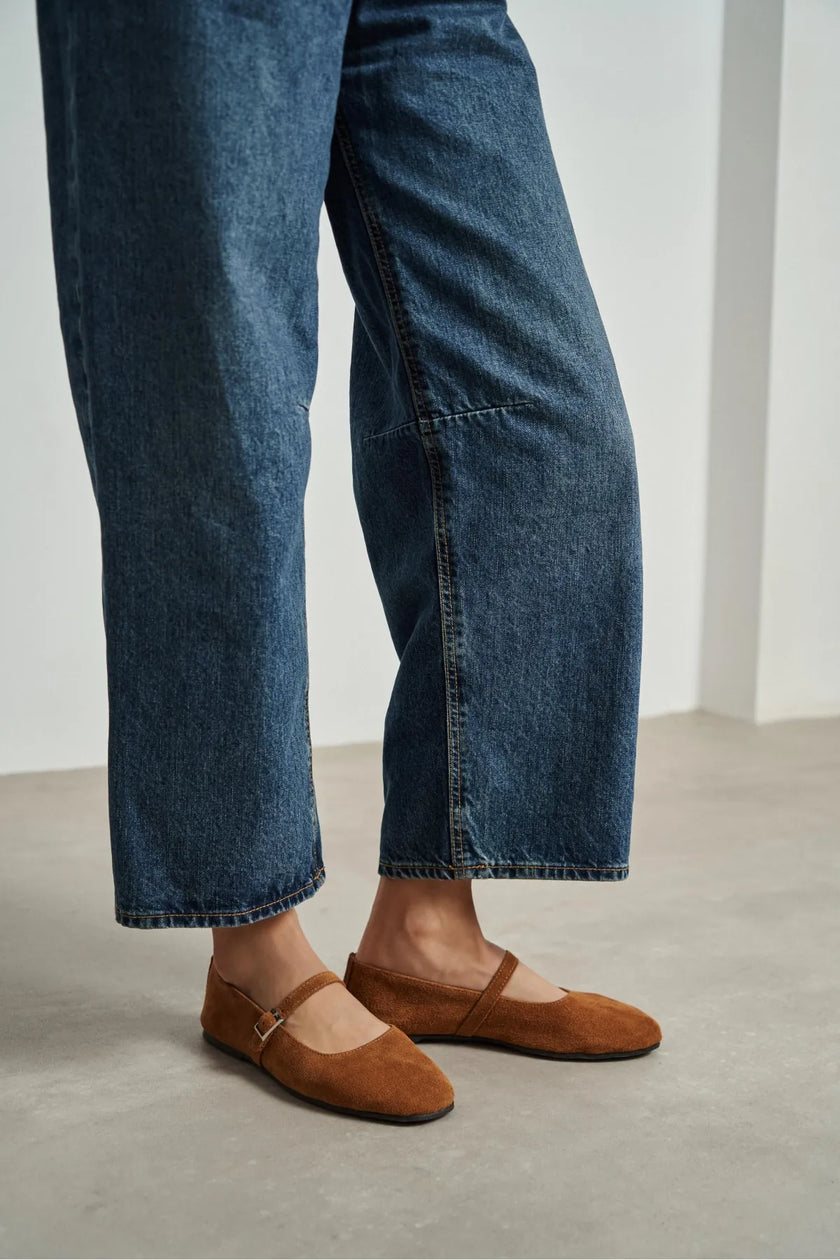 MONO Tan Suede Genuine Leather Buckle Detail Women’s Ballet Flats