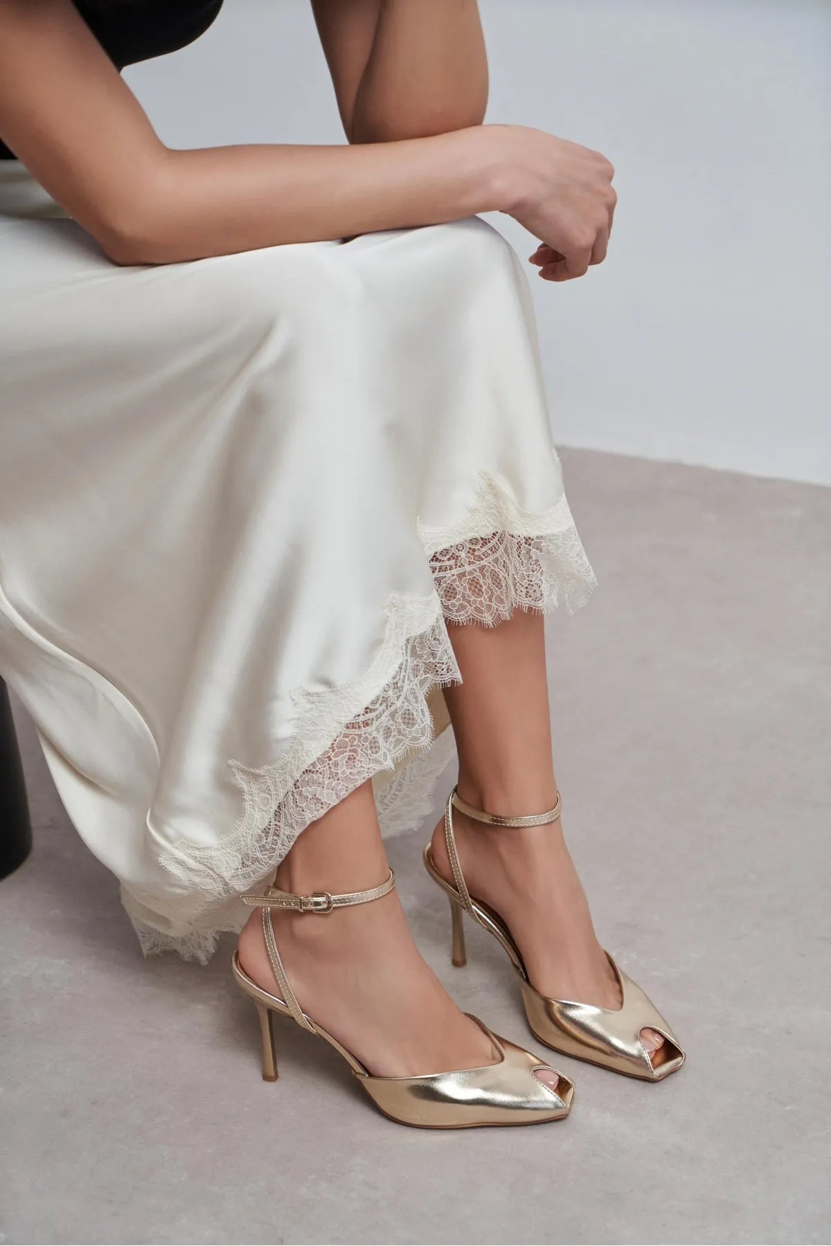 VELA Gold Rustic Open Toe Ankle Strap Women’s Heel Shoes