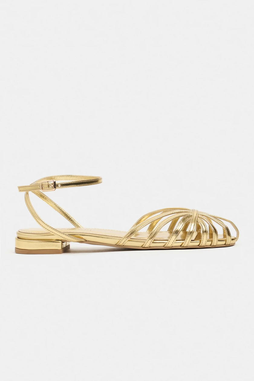 PIKA Gold Metallic Buckle Detail Women’s Sandal Flats