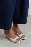 Hazel Beige Rustic Patterned Square-Toe Women's Slim-Heeled Slippers