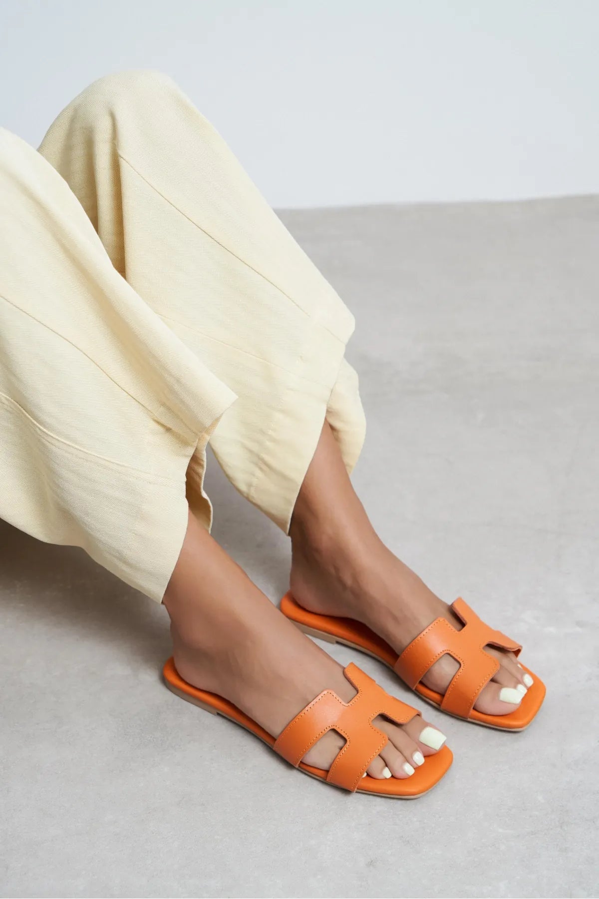 Mavora Orange Matte Leather H-Band Women's Slippers