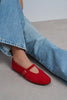 MERA Red Suede Buckle Detail Genuine Leather Women’s Flat Ballet Shoes