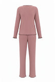 Dusty Rose Baby Overlock Detailed Ribbed Knit Pajama Set