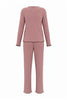Dusty Rose Baby Overlock Detailed Ribbed Knit Pajama Set