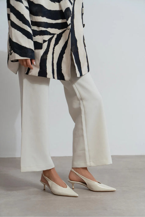 MELVIN Beige Patterned Matte Women’s Heeled Shoes with Elastic Ankle Detail