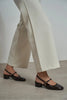 TEDY Coffee Patent Square Toe Buckle Detail Slingback Women’s Low Heel Flats