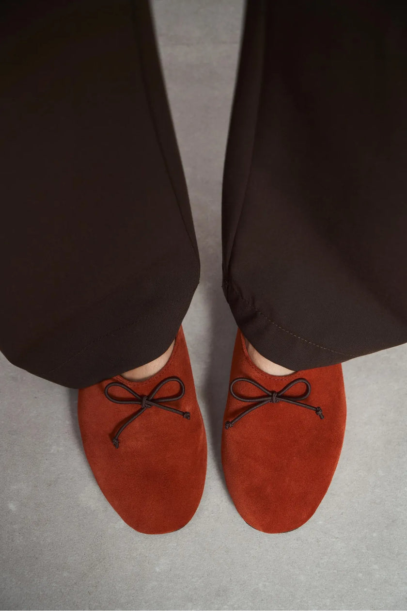 REYNA Terracotta Genuine Leather Bow Detail Women’s Flat Ballet Shoes