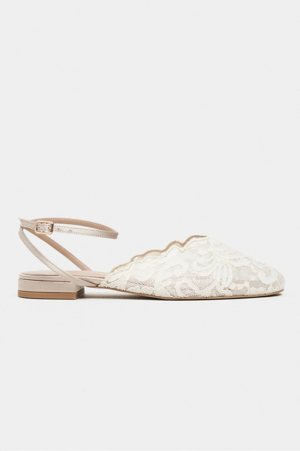 Tracy Beige Lace Detail Back-Strap Buckle Flat Sandals