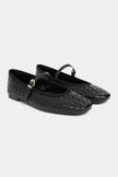 JEREMI Black Pattern Matte Buckle Detail Women’s Ballet Flats