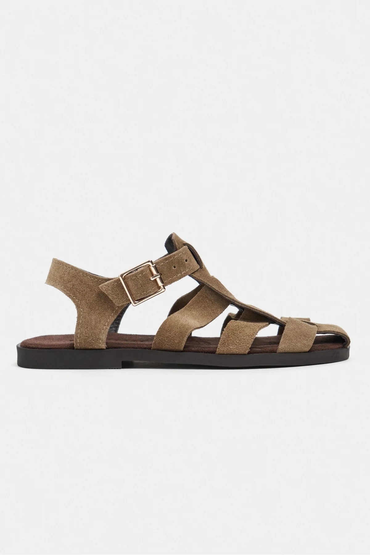 ORBIT Rome Beige Suede Genuine Leather Buckle Detail Flat Women’s Sandals