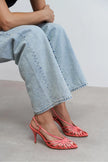 ERYU Salmon Satin Peep Toe Cage Detail Women’s Heeled Shoes