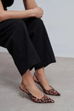 VIORA Leopard Satin Buckle Detail Women’s Gold Heel Shoes