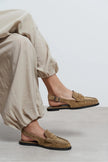 MOSBY Rome Beige Suede Buckle Detail Women’s Flat Loafer Slippers