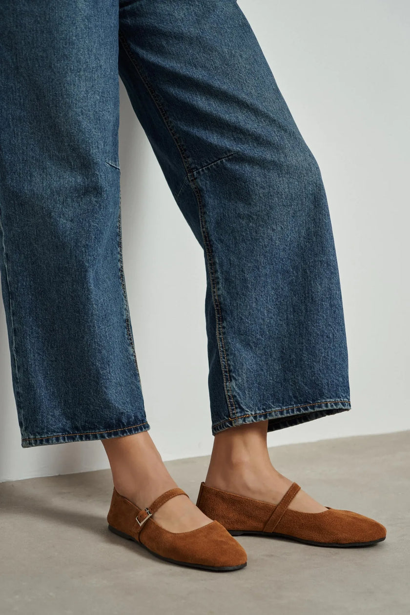 MONO Tan Suede Genuine Leather Buckle Detail Women’s Ballet Flats