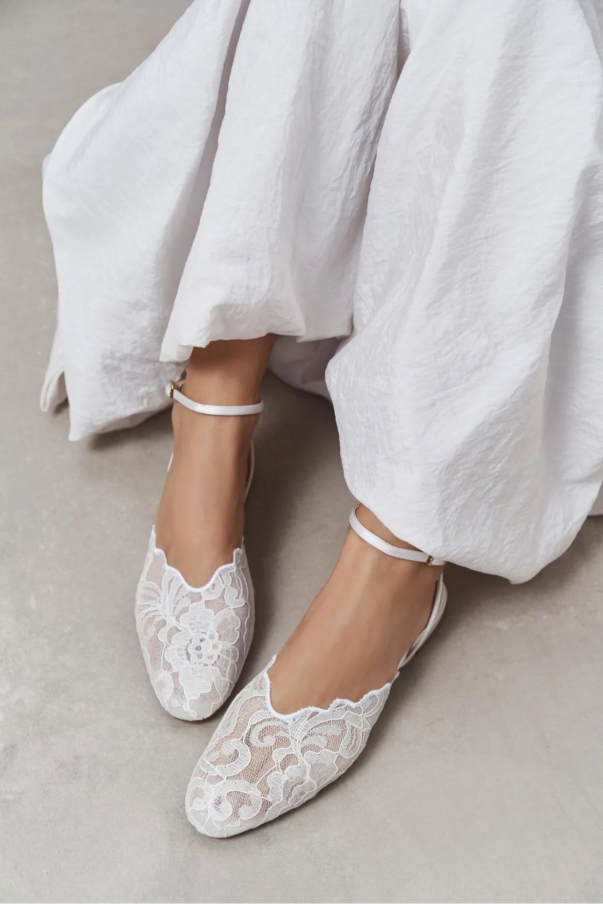 TRACY White Lace Detail Back Strap Buckled Women’s Ballerina Sandals