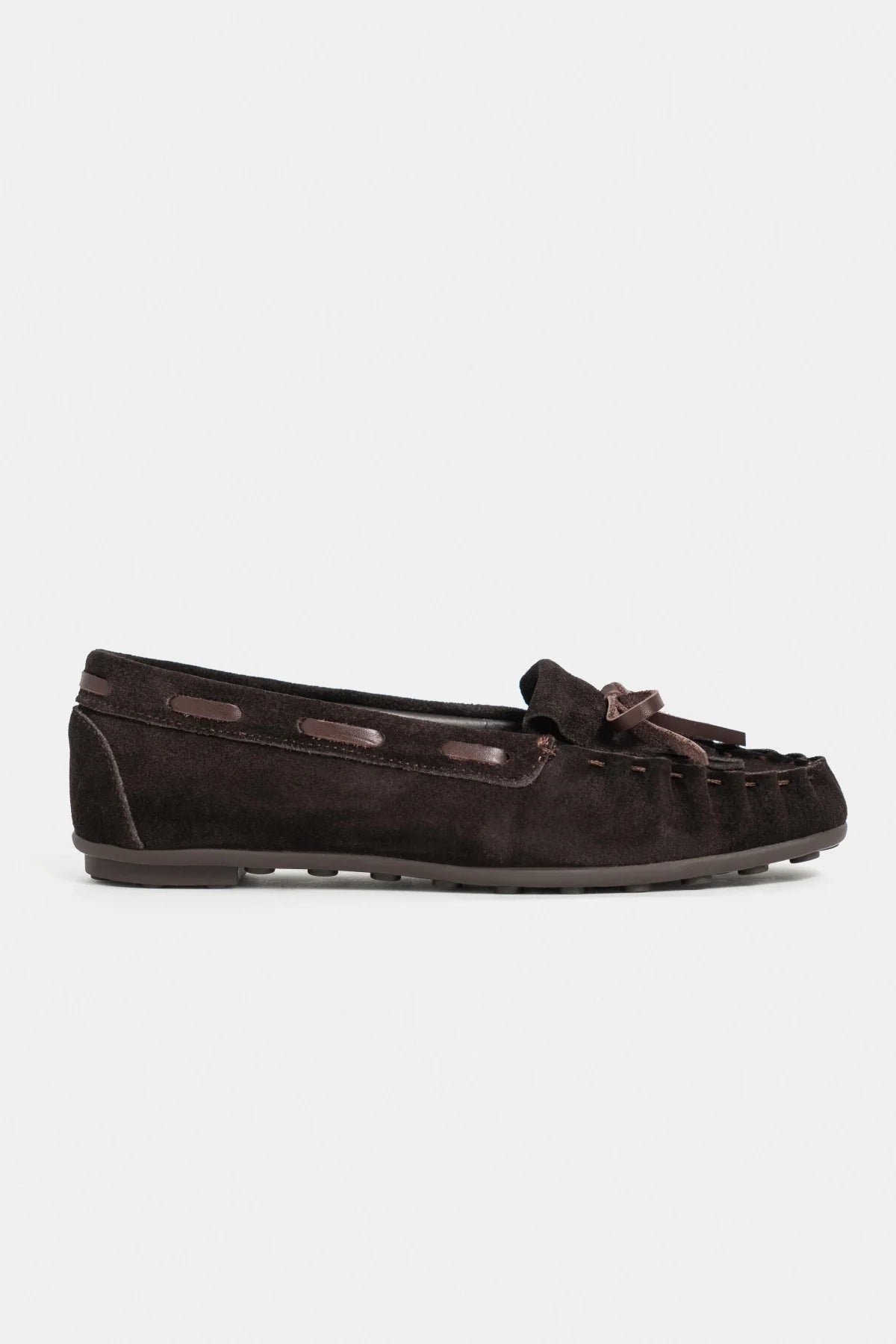 FERRE Bitter Brown Suede Genuine Leather Lace-Up Detail Women’s Loafers
