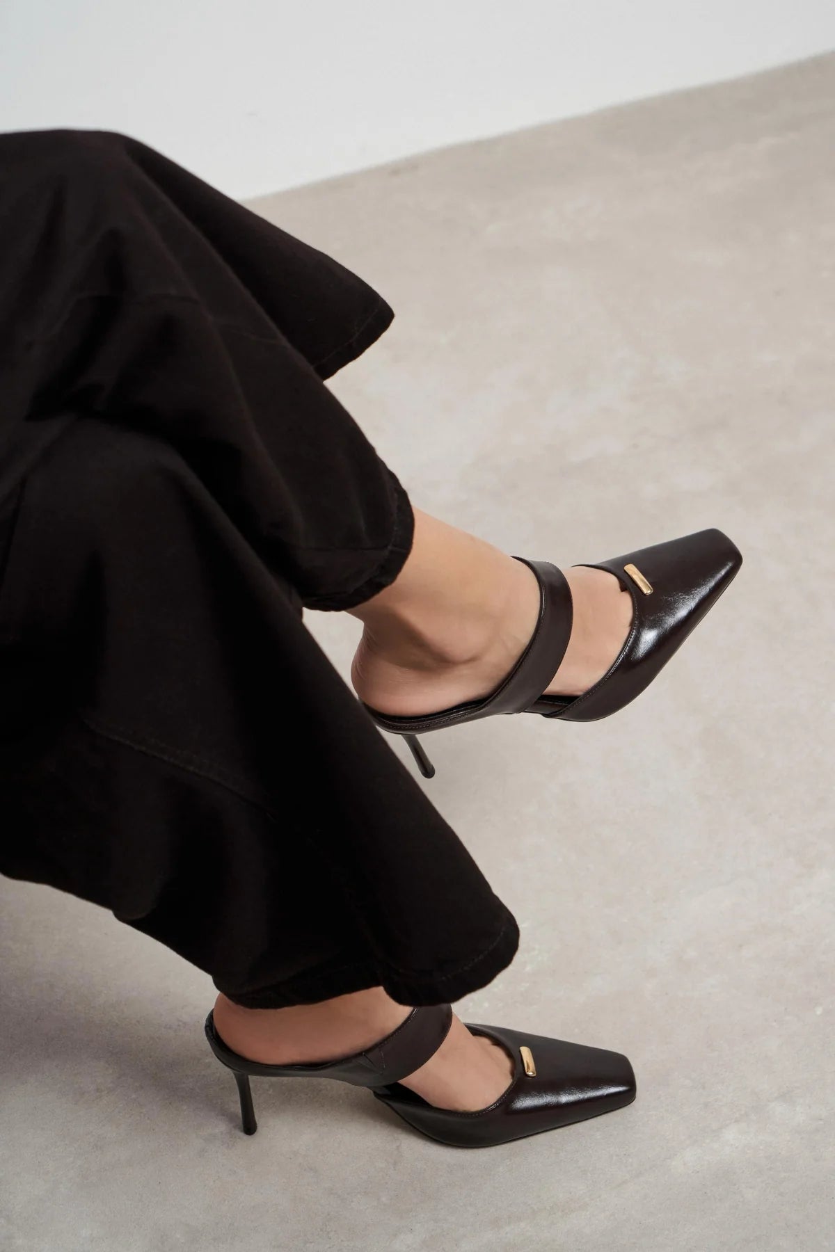 RANA Coffee Rustic Pattern Ankle Strap Buckle Detail Women’s Heel Shoes