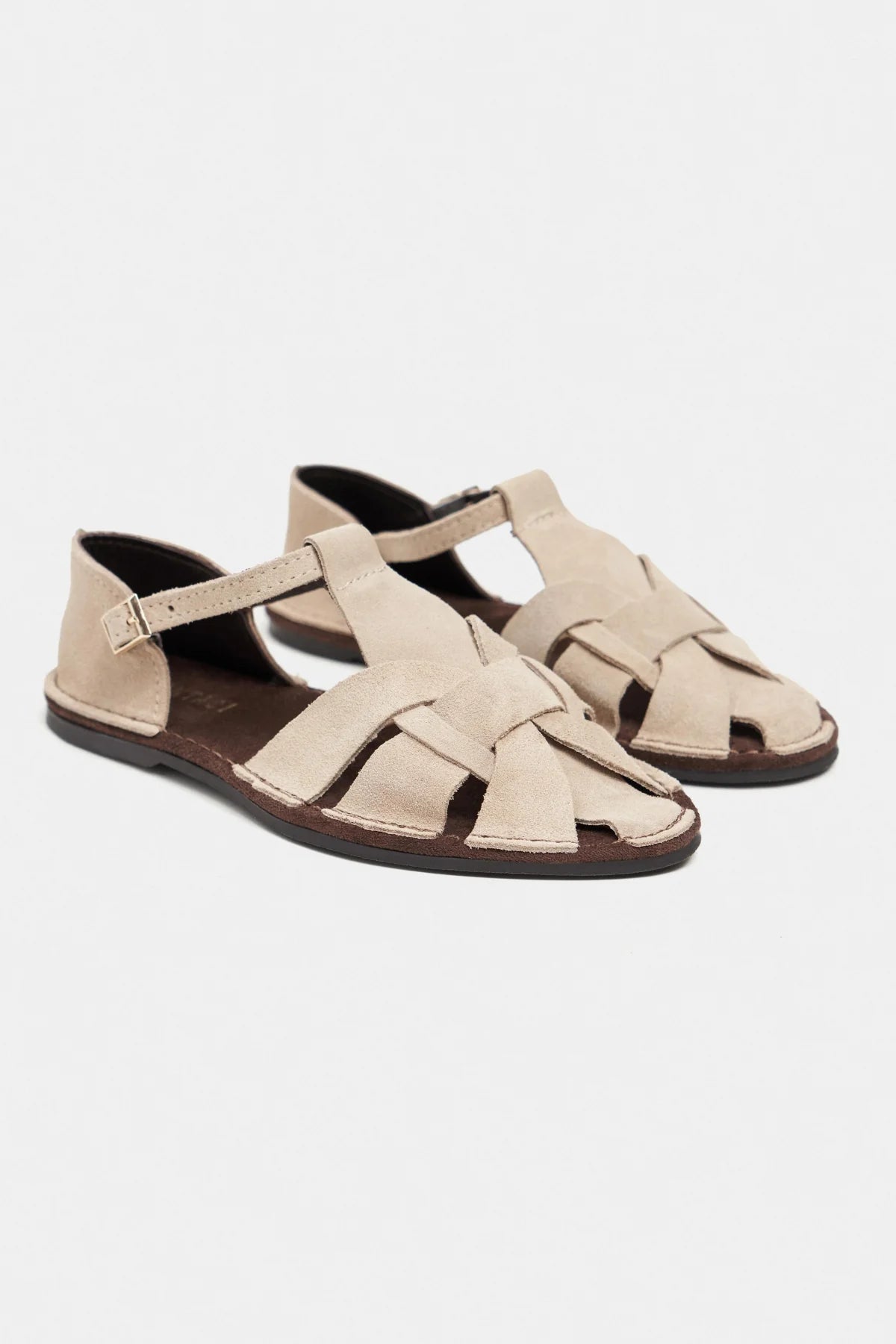 Beige Suede Leather Buckle Detail Women’s Flat Sandals | FOOTWEAR | SANDALET | Lebbse Beige Suede Leather Buckle Detail Women’s Flat Sandals | FOOTWEAR | SANDALET | Lebbse